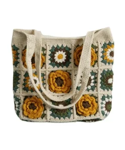 Handmade Crochet Floral Granny Square Tote Bag